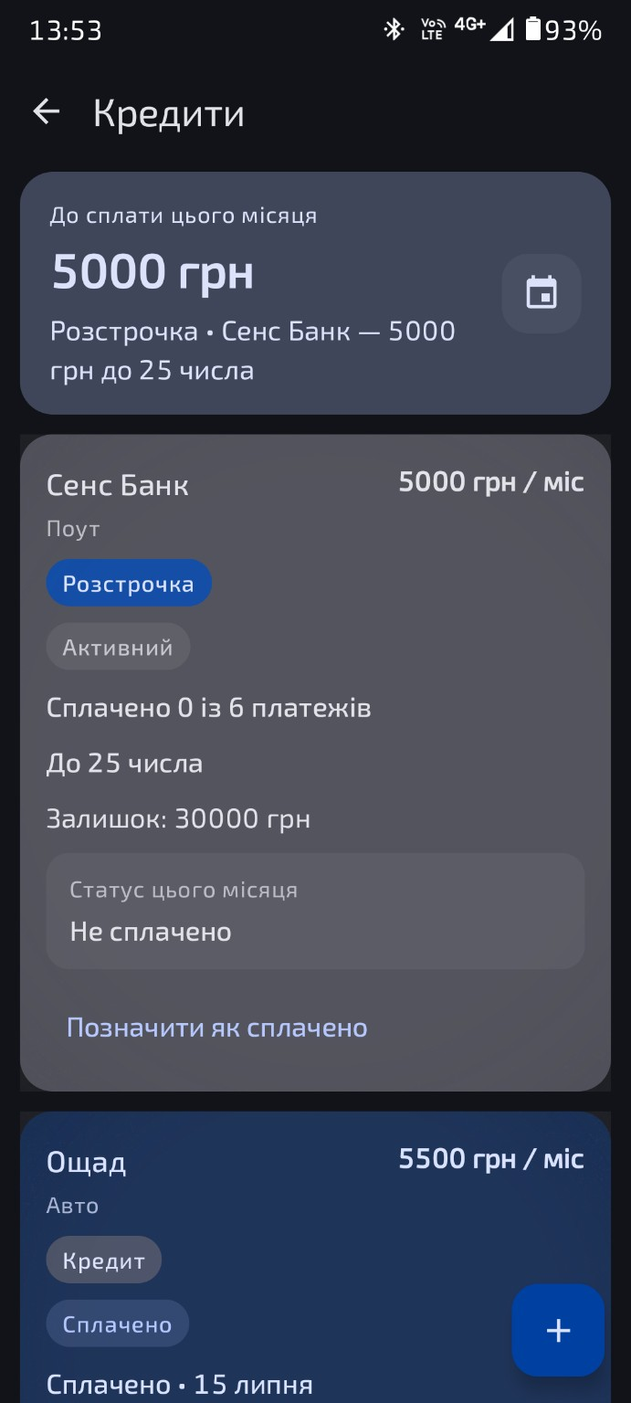Облік кредитів, розстрочок і щомісячних платежів у DimFin